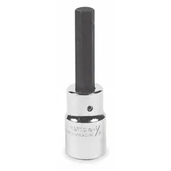 This hex bit socket features a 1/2 in drive size and a 1/2 in hex tip with a fixed insert design. Overall length is 3 5/8 in. Used for driving hex fasteners in industrial maintenance, assembly, and repair applications.