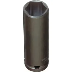 SAE thin wall impact socket with 1/2 in drive and 1 1/4 in hex size. 6-point deep configuration with black oxide finish. Designed for use with impact tools in heavy-duty fastening and loosening applications.