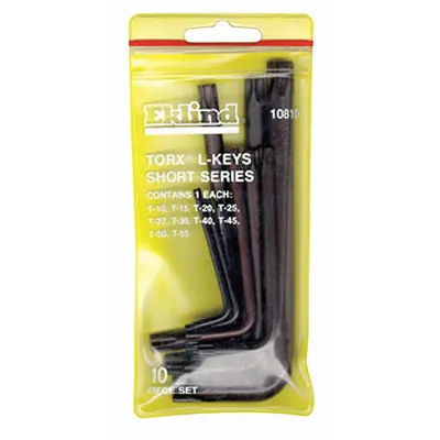 EKLIND Torx Key Set: Short, 10 Pieces, T10/T15/T20/T25/T27/T30/T40/T45/T50/T55 Tip Size - L-Shaped Torx & Torx Plus Key Sets
