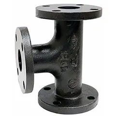 This flanged pipe tee features a 4 in x 4 in x 2 in configuration with Flange x Flange x Flange connections. Rated Class 125, it has a maximum operating pressure of 175 psi at -20° to 150°F. Used to branch low-pressure piping systems in applications such as water, steam, or gas distribution.