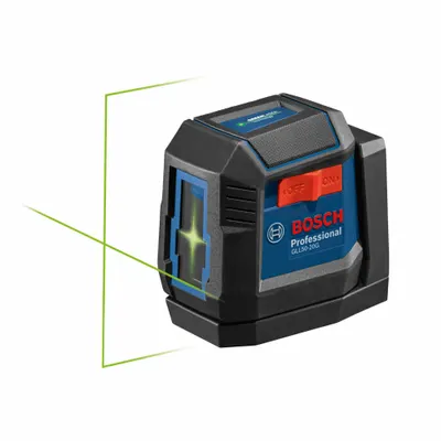 BOSCH Cross Line Laser: 2 Lines and 0 Dots, Green Beam, 2 Planes, ±1/4 in @ 30 ft Accuracy - Cross-Line Laser Levels