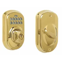 SCHLAGE Electronic Keyless Lock: 1 3/4 in Door Thick - Max, Push Button, Brass (MPN BE365 PLY 505)