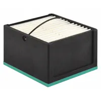 Box-style fuel filter for diesel engines, compatible with M.A.N trucks. Features cellulose media and includes an attached gasket. Overall length of 3 1/2 inches. Designed to remove contaminants from diesel fuel in vehicle fuel systems