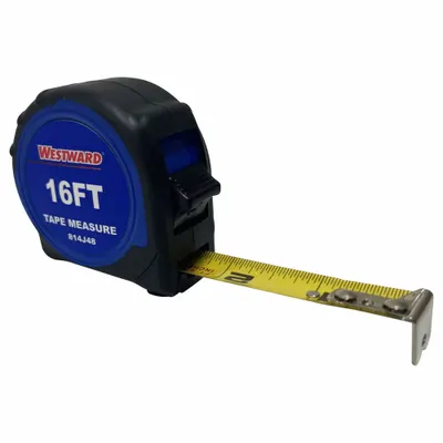 WESTWARD Tape Measure: Nonmagnetic Single Hook Tip, 16 ft, Plastic with Rubberized Grip - Standard (Inch) Tape Measures