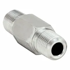 This straight threaded pipe fitting is designed for extreme pressure applications up to 7,200 psi. Made from 316 stainless steel, it connects two 1/8 in pipes in a straight line. With a length of 2 1/2 in, it is suitable for high-pressure hydraulic and pneumatic systems in industrial fluid power and process control environments.