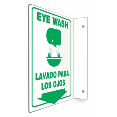 CONDOR Safety Sign: PETG, Mounting Holes Sign Mounting, 12 in x 9 in Nominal Sign Size - L-Shape Projection Eye Wash/Lavado Para Los Ojos Signs