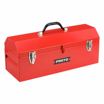 PROTO Tool Box: 19 in W 7 in D 7 in H, Steel, Red, Hinged Lid, Padlock - Steel Tool Boxes