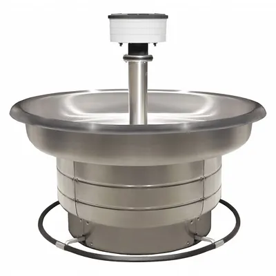 BRADLEY Wash Fountain: Silver, Stainless Steel, Circular, 54 in Overall Wd - Foot-Operated Push Bar Wash Fountains