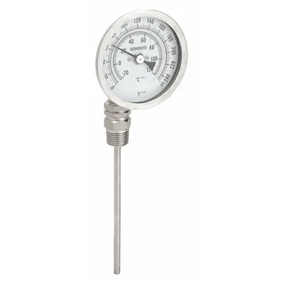 OEM APPROVED VENDOR Fixed-Angle Thread-Mount Dial Thermometer, 3 in Dial, 6 in Stem - Side- & Bottom-Mount Fixed-Angle Thread-Mount Dial Thermometers