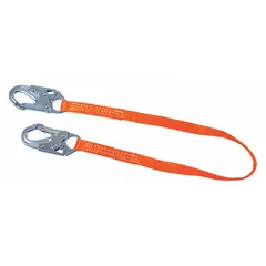 This 6 ft positioning and restraint lanyard features steel snap hooks on both ends and a 310 lb capacity. It is non-adjustable and colored orange. Compliant with OSHA standards, it is used in fall protection systems to secure workers at height, limiting movement to prevent falls.