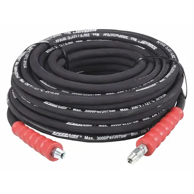 SPEEDAIRE Pressure Washer Hose: 3/8 in ID, 100 ft Lg, Rubber, Black, 3/8 in x 3/8 in Fitting Size - Sewer Hoses