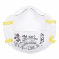 White N95-rated disposable respirator with a metal nose clip and dual non-adjustable headstraps. Provides a standard face seal in a universal mask size. Suitable for protection against non-oil-based airborne particles in industrial and construction settings