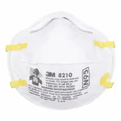 White N95-rated disposable respirator with a metal nose clip and dual non-adjustable headstraps. Provides a standard face seal in a universal mask size. Suitable for protection against non-oil-based airborne particles in industrial and construction settings.